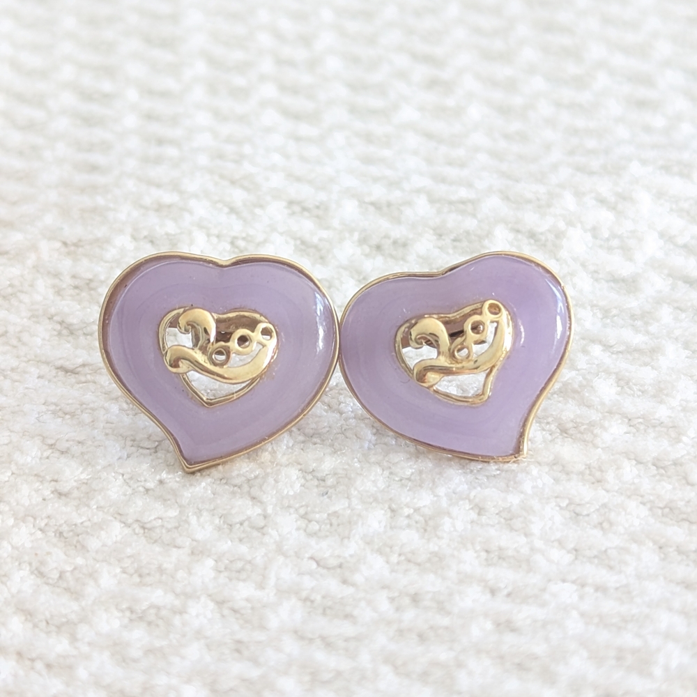 Heart-Shaped Purple and Gold Earrings